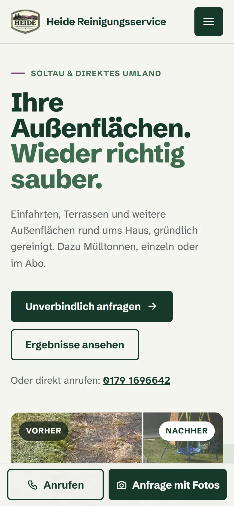 Startseite von Heide Reinigungsservice auf dem Smartphone